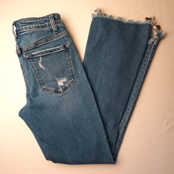 Flying Monkey Denim Jeans Size 24/0 Low Rise Flare Leg Medium Wash Distressed - Picture 1 of 10